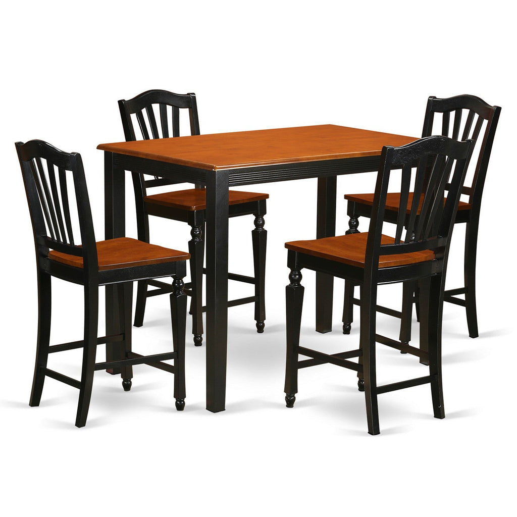 East West Furniture YACH5-BLK-W 5 Piece Counter Height Dining Table Set Includes a Rectangle Kitchen Table and 4 Dining Room Chairs, 30x48 Inch, Black & Cherry