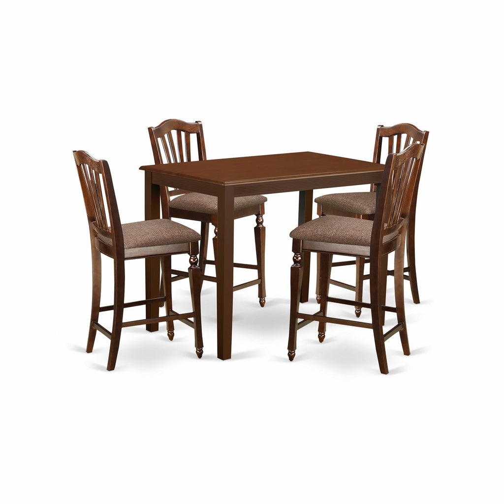 East West Furniture YACH5-MAH-C 5 Piece Counter Height Dining Set Includes a Rectangle Dinette Table and 4 Linen Fabric Kitchen Dining Chairs, 30x48 Inch, Mahogany