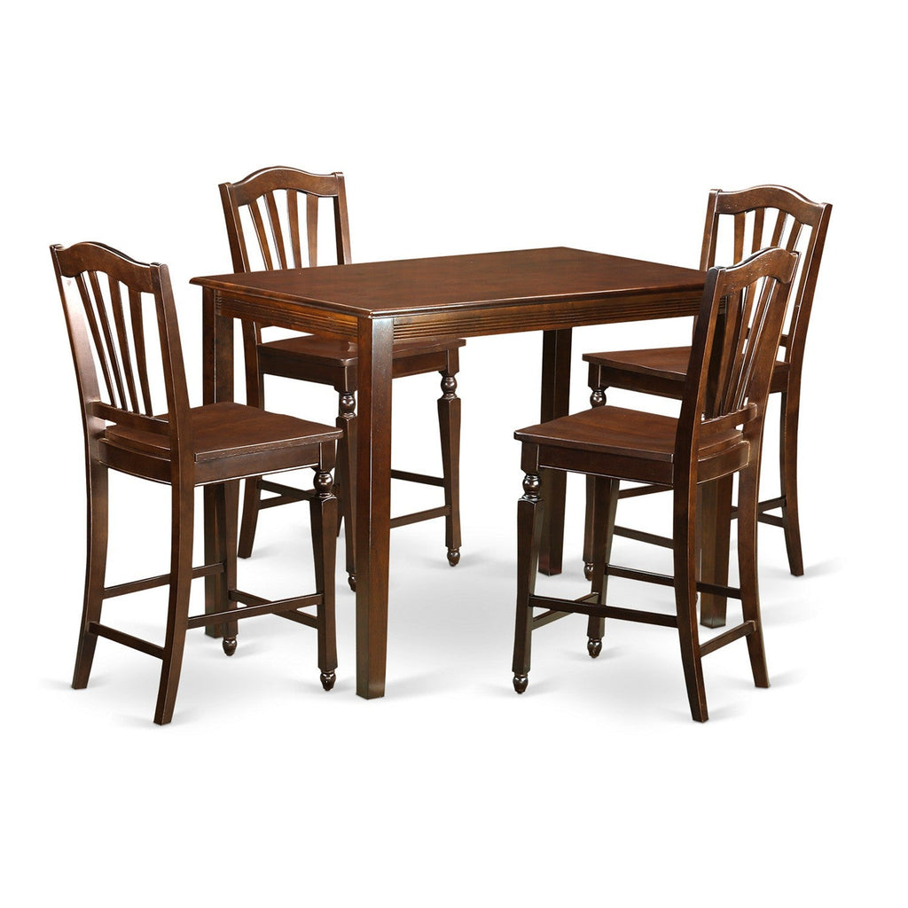 East West Furniture YACH5-MAH-W 5 Piece Kitchen Counter Height Dining Table Set Includes a Rectangle Dining Room Table and 4 Wooden Seat Chairs, 30x48 Inch, Mahogany