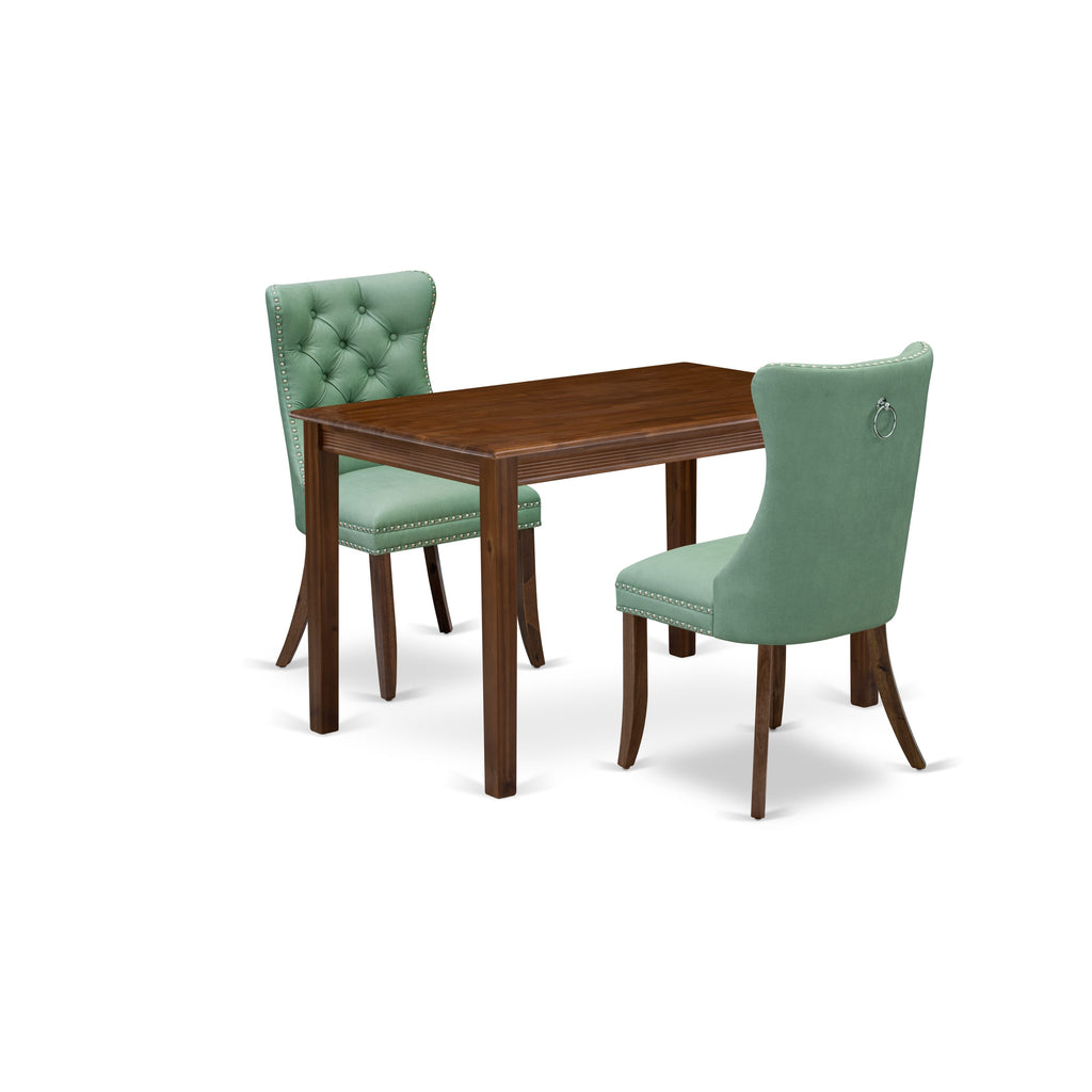 East West Furniture YADA3-AWA-22 3 Piece Dinette Set Includes a Rectangle Modern Dining Table and 2 Upholstered Parson Chairs, 30x48 Inch, Antique Walnut