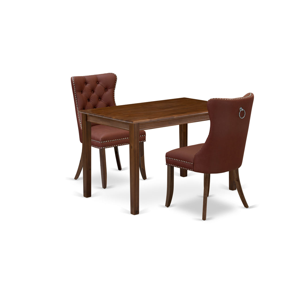 East West Furniture YADA3-AWA-26 3 Piece Dining Set Includes a Rectangle Kitchen Table and 2 Upholstered Parson Chairs, 30x48 Inch, Antique Walnut