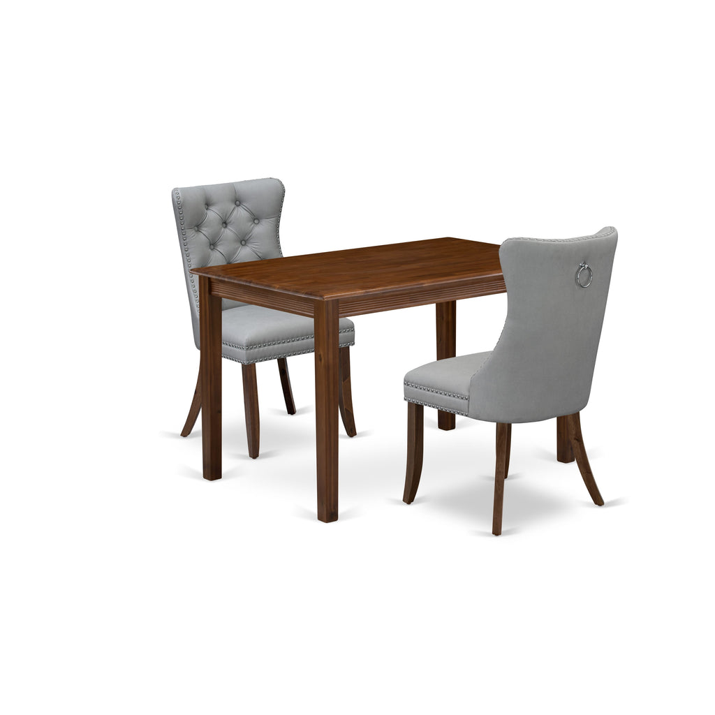 East West Furniture YADA3-AWA-27 3 Piece Dinette Set Contains a Rectangle Dining Table and 2 Upholstered Parson Chairs, 30x48 Inch, Antique Walnut