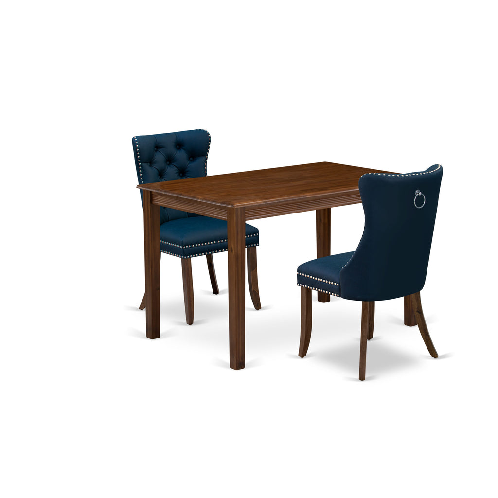 East West Furniture YADA3-AWA-29 3 Piece Dining Room Table Set Consists of a Rectangle Solid Wood Table and 2 Upholstered Chairs, 30x48 Inch, Antique Walnut