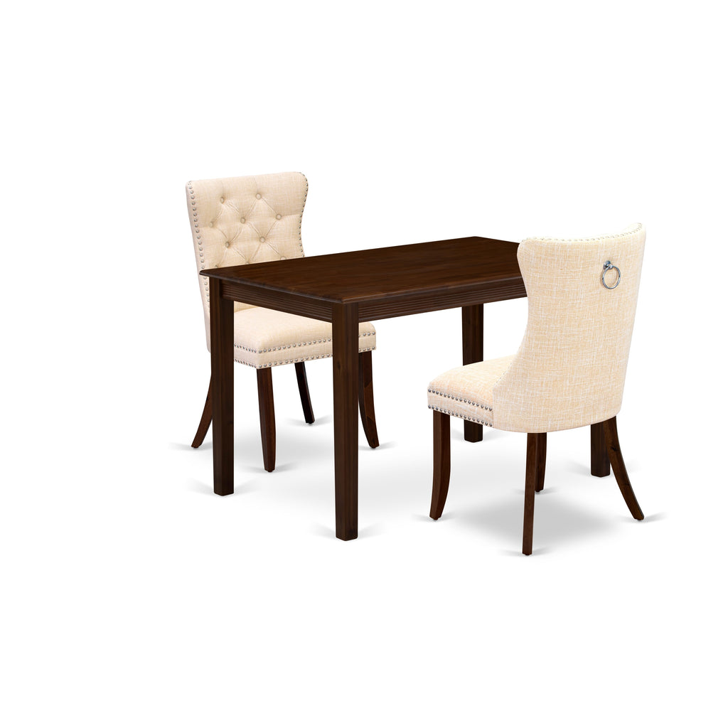 East West Furniture YADA3-AWA-32 3 Piece Dining Room Furniture Set Contains a Rectangle Solid Wood Table and 2 Upholstered Chairs, 30x48 Inch, Antique Walnut