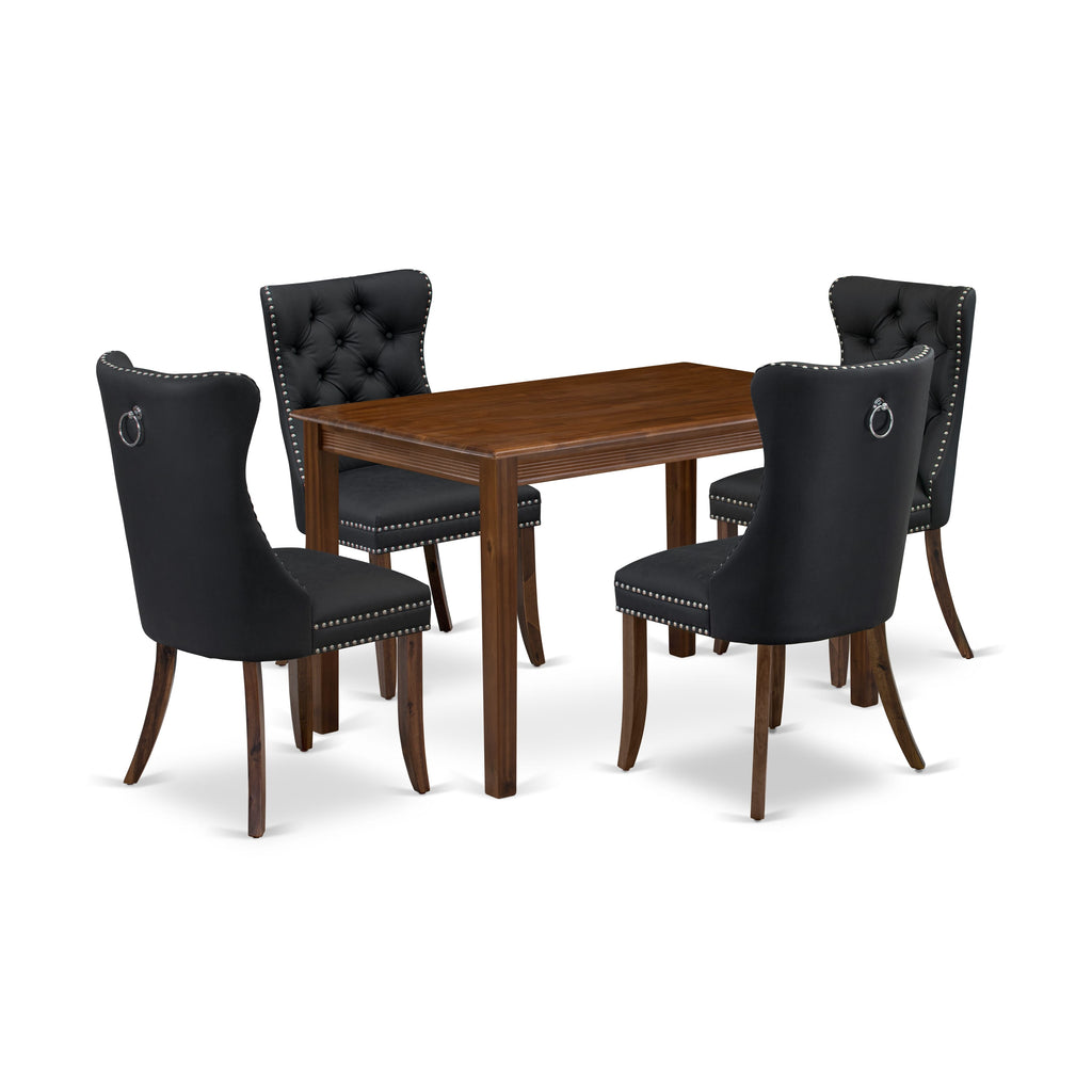 East West Furniture YADA5-AWA-12 5 Piece Dinette Set Includes a Rectangle Kitchen Dining Table and 4 Upholstered Parson Chairs, 30x48 Inch, Antique Walnut