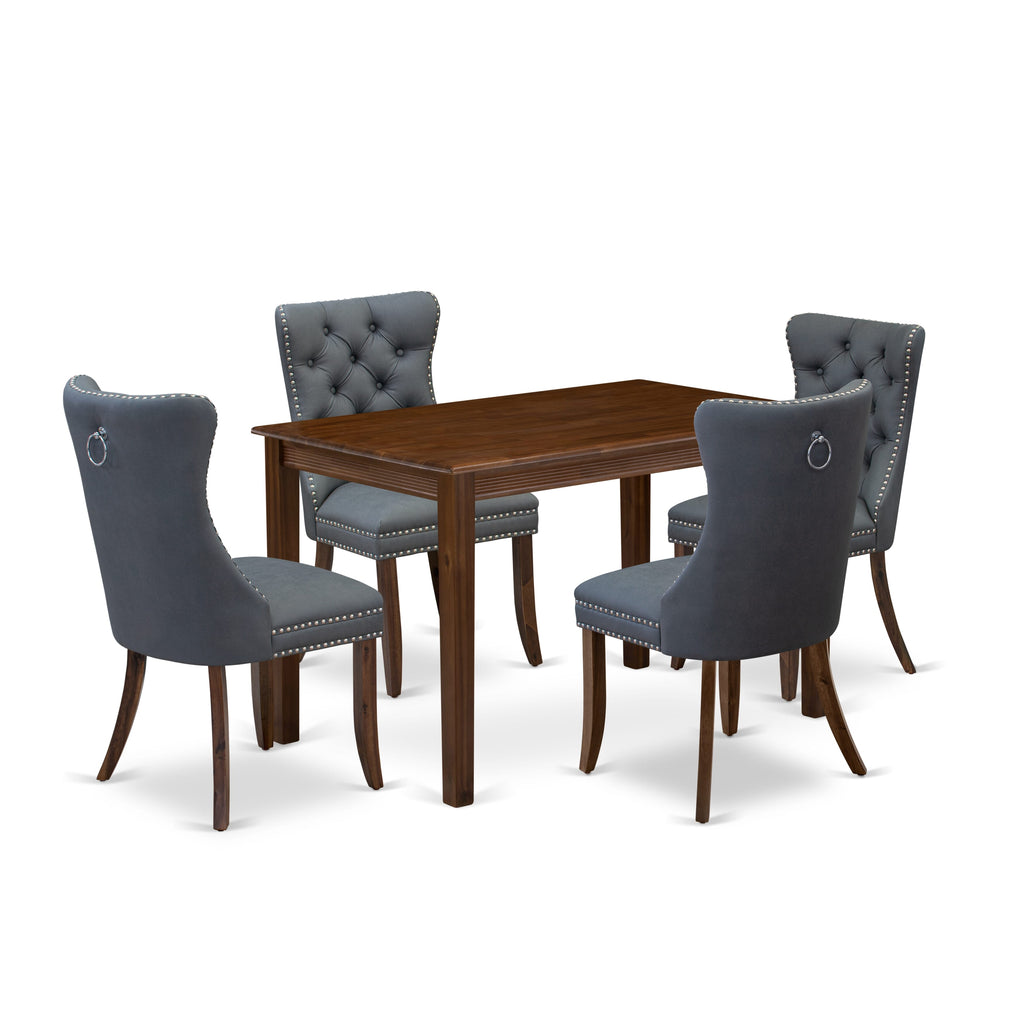 East West Furniture YADA5-AWA-13 5 Piece Dinette Set Consists of a Rectangle Dining Room Table and 4 Upholstered Parson Chairs, 30x48 Inch, Antique Walnut
