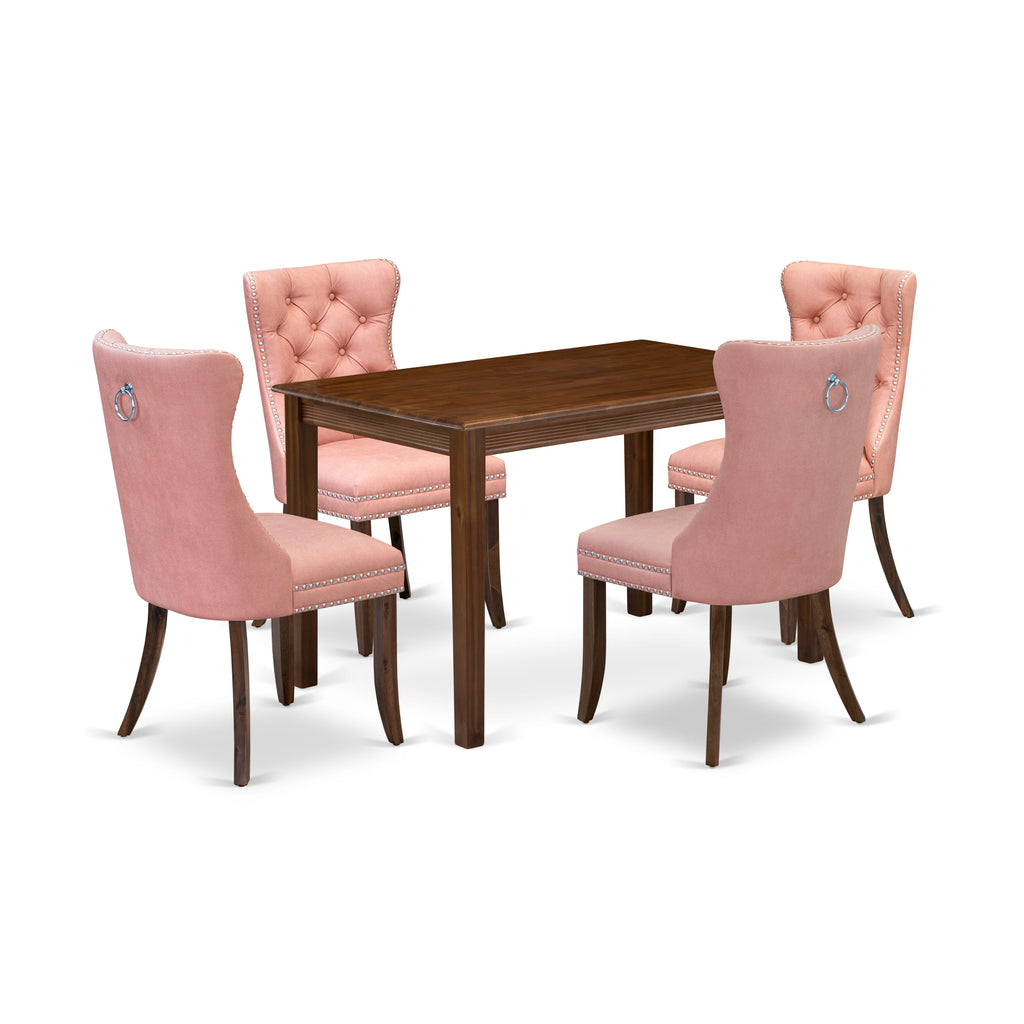 East West Furniture YADA5-AWA-23 5 Piece Dining Table Set Consists of a Rectangle Kitchen Room Table and 4 Upholstered Parson Chairs, 30x48 Inch, Antique Walnut