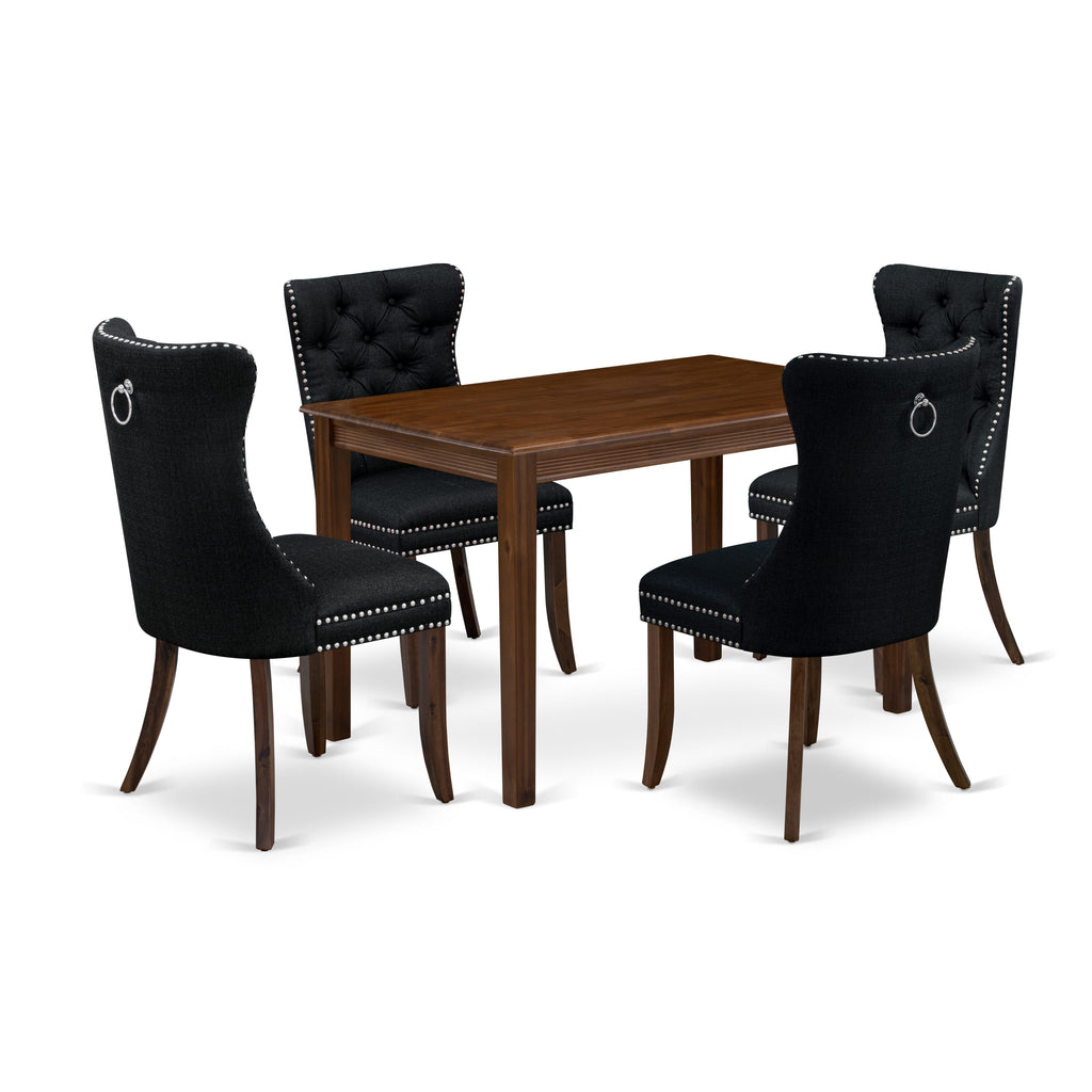East West Furniture YADA5-AWA-24 5 Piece Dining Set for Small Spaces Contains a Rectangle Kitchen Table and 4 Padded Chairs, 30x48 Inch, Antique Walnut
