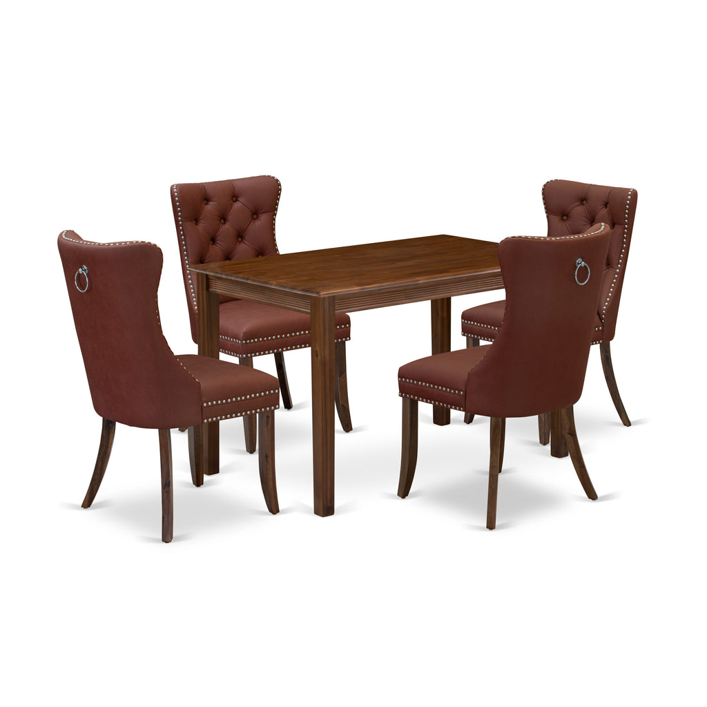 East West Furniture YADA5-AWA-26 5 Piece Dining Room Furniture Set Includes a Rectangle Solid Wood Table and 4 Parson Kitchen Chairs, 30x48 Inch, Antique Walnut