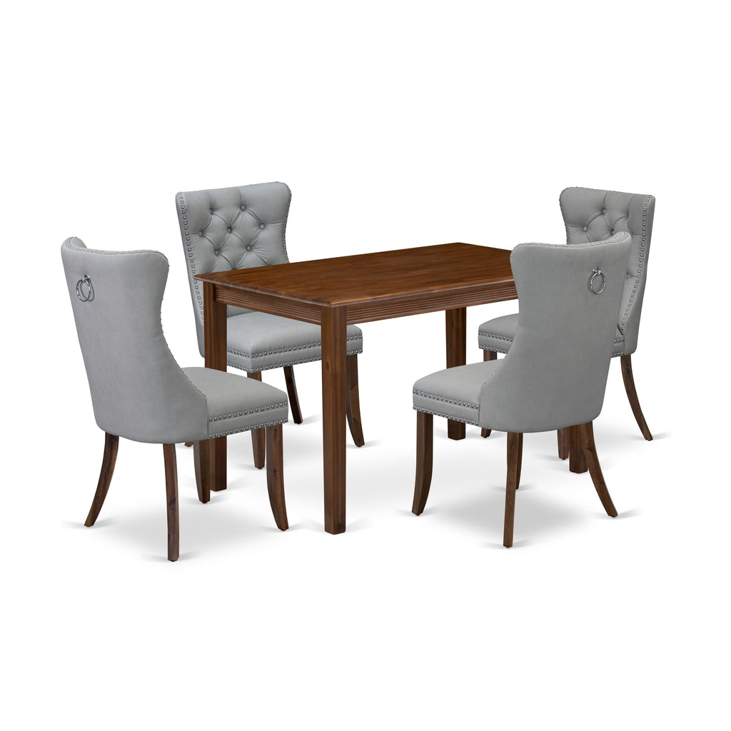 East West Furniture YADA5-AWA-27 5 Piece Modern Dining Table Set Consists of a Rectangle Kitchen Table and 4 Upholstered Parson Chairs, 30x48 Inch, Antique Walnut