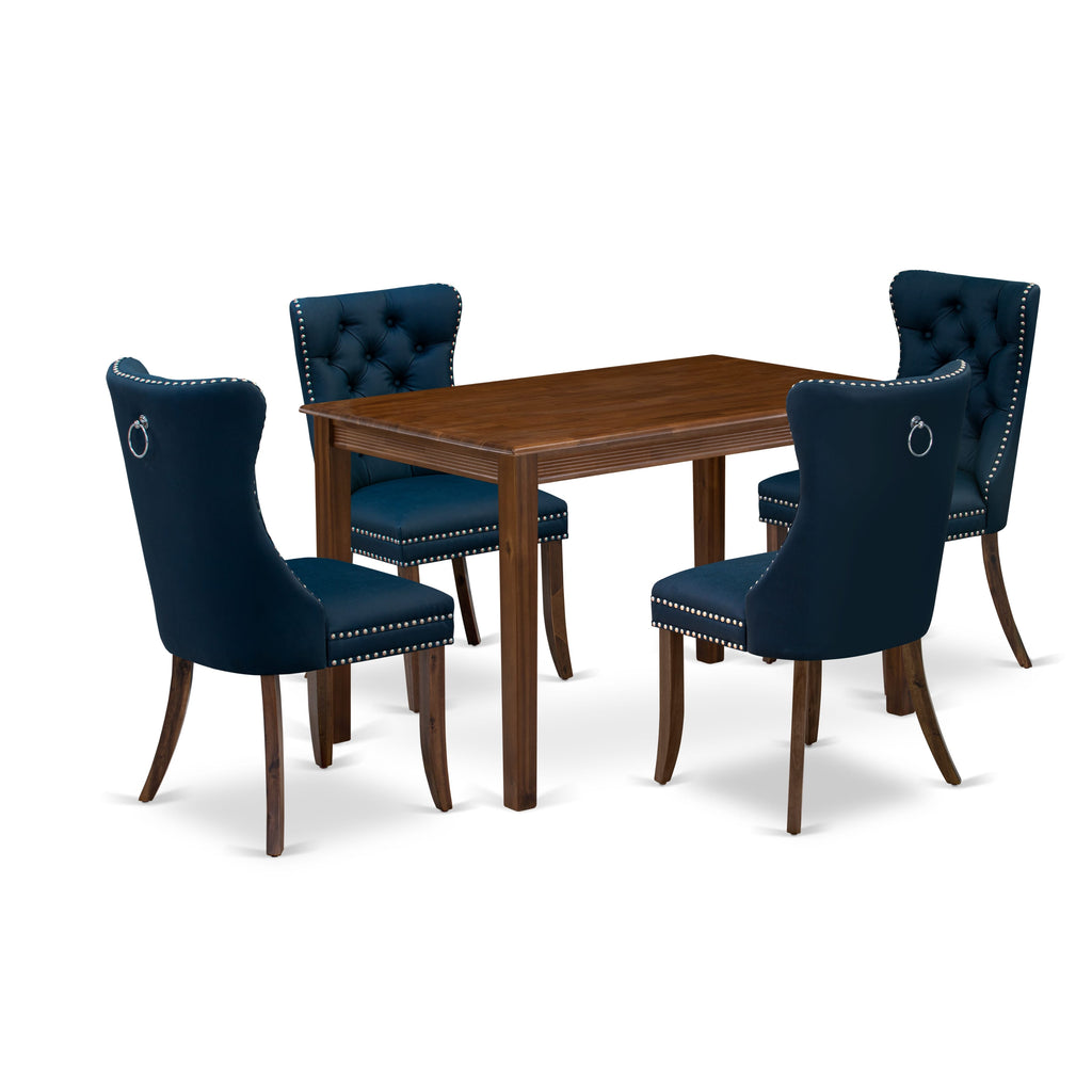 East West Furniture YADA5-AWA-29 5 Piece Modern Dining Table Set Includes a Rectangle Kitchen Table and 4 Padded Chairs, 30x48 Inch, Antique Walnut
