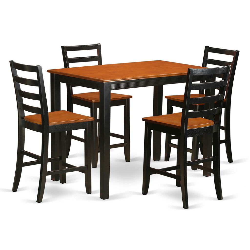 East West Furniture YAFA5-BLK-W 5 Piece Counter Height Dining Table Set Includes a Rectangle Wooden Table and 4 Kitchen Dining Chairs, 30x48 Inch, Black & Cherry