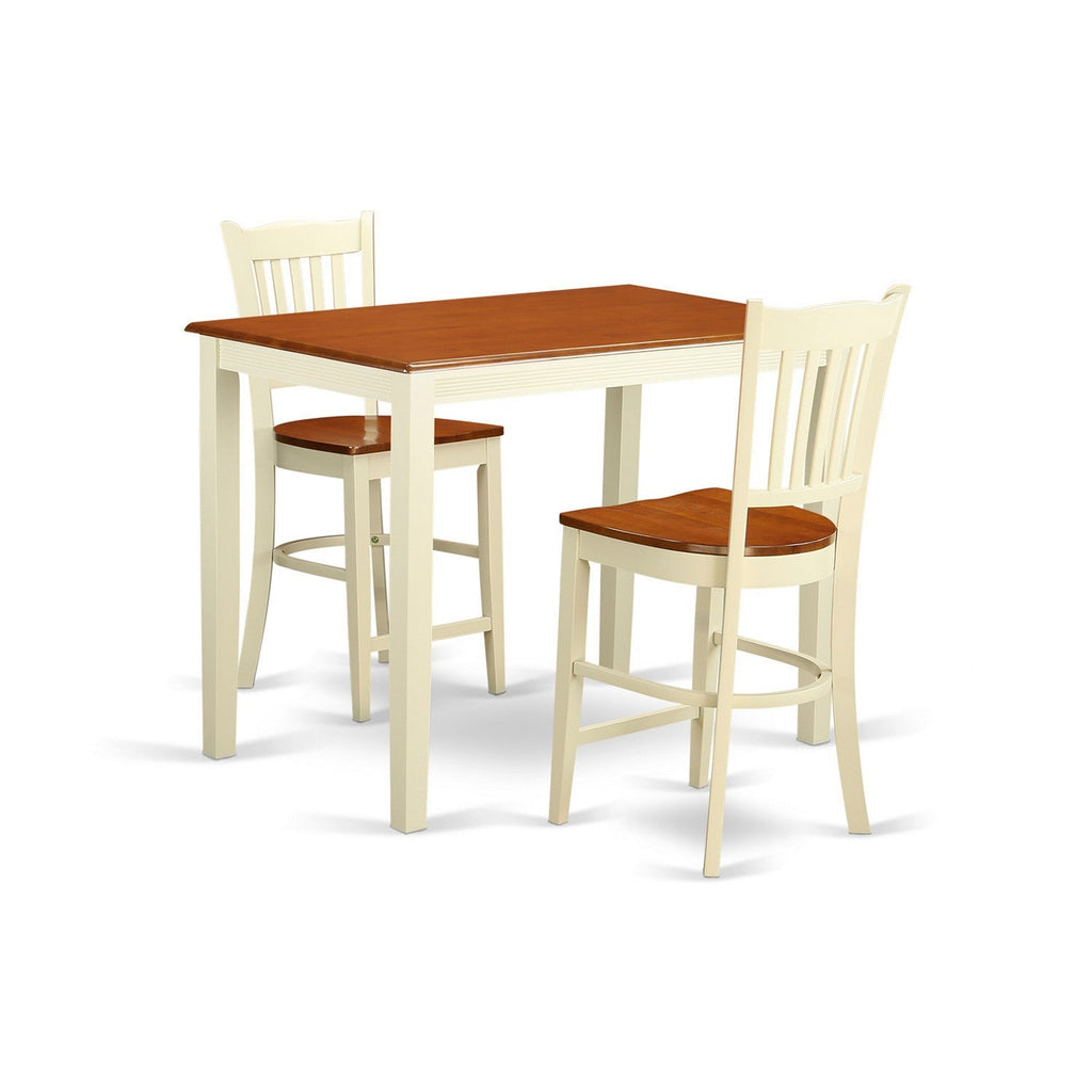 East West Furniture YAGR3-WHI-W 3 Piece Kitchen Counter Set for Small Spaces Contains a Rectangle Dining Room Table and 2 Dining Chairs, 30x48 Inch, Buttermilk & Cherry