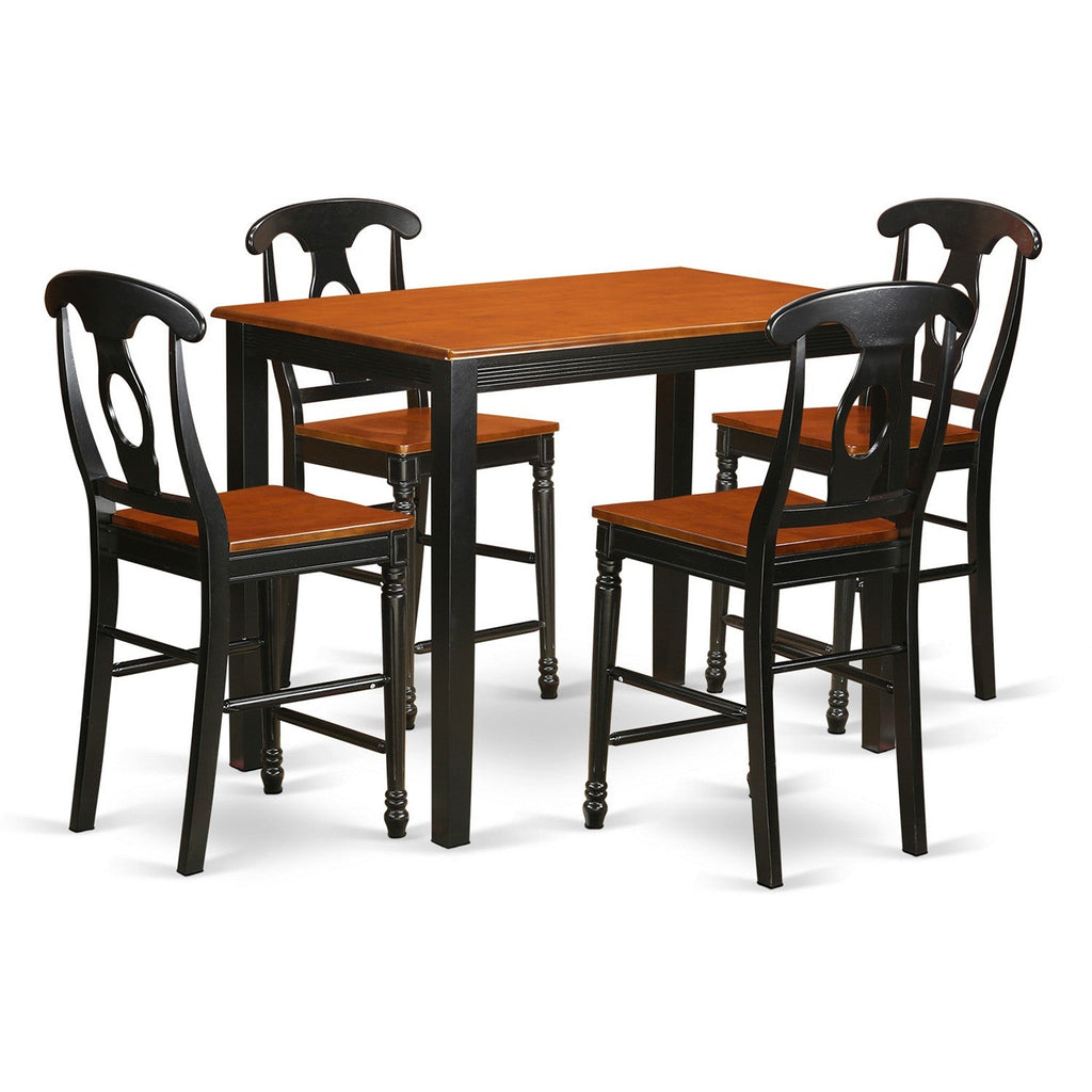 East West Furniture YAKE5-BLK-W 5 Piece Kitchen Counter Set Includes a Rectangle Dining Table and 4 Dining Room Chairs, 30x48 Inch, Black & Cherry
