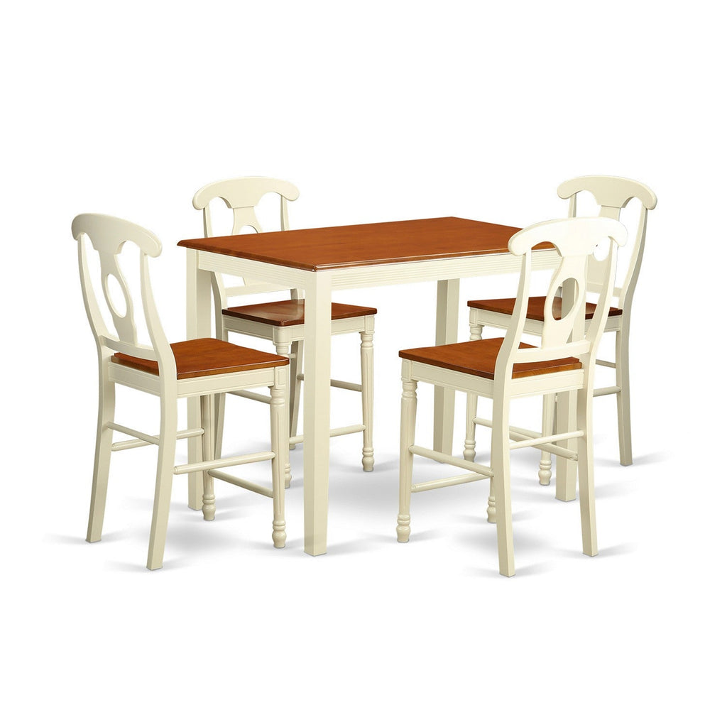East West Furniture YAKE5-WHI-W 5 Piece Kitchen Counter Set Includes a Rectangle Dining Room Table and 4 Dining Chairs, 30x48 Inch, Buttermilk & Cherry