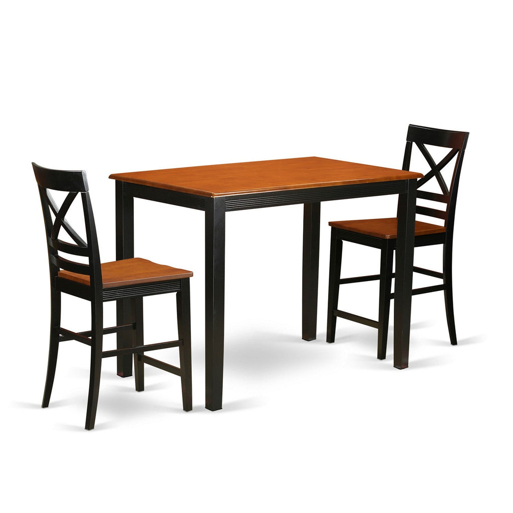 East West Furniture YAQU3-BLK-W 3 Piece Counter Height Pub Set for Small Spaces Contains a Rectangle Kitchen Table and 2 Dining Room Chairs, 30x48 Inch, Black & Cherry