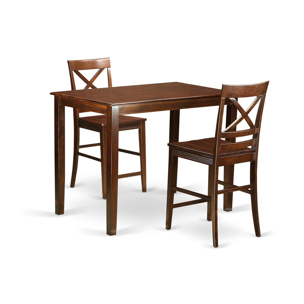 East West Furniture YAQU3-MAH-W 3 Piece Counter Height Dining Table Set Contains a Rectangle Kitchen Table and 2 Dining Room Chairs, 30x48 Inch, Mahogany