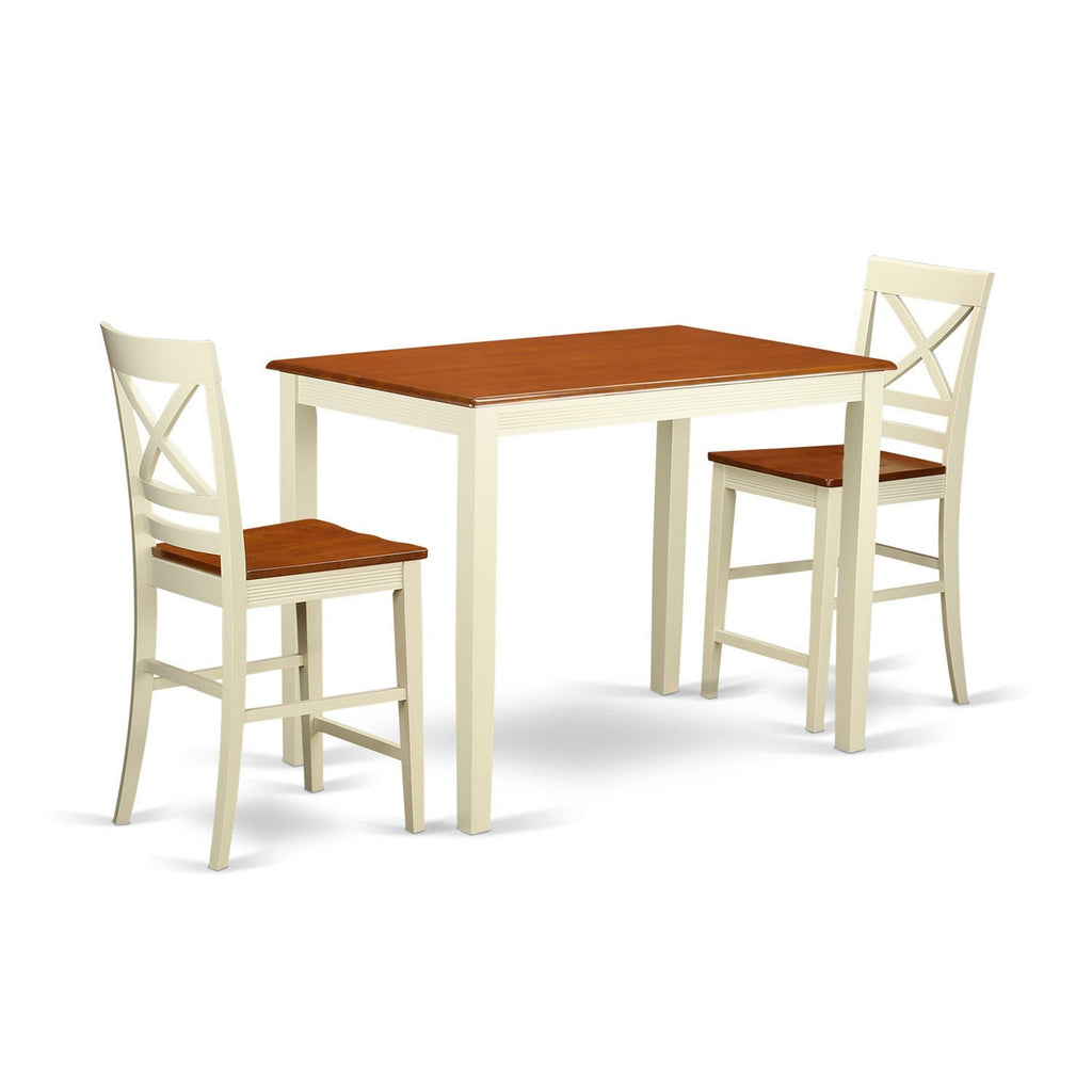 East West Furniture YAQU3-WHI-W 3 Piece Kitchen Counter Height Dining Table Set Contains a Rectangle Pub Table and 2 Dining Room Chairs, 30x48 Inch, Buttermilk & Cherry