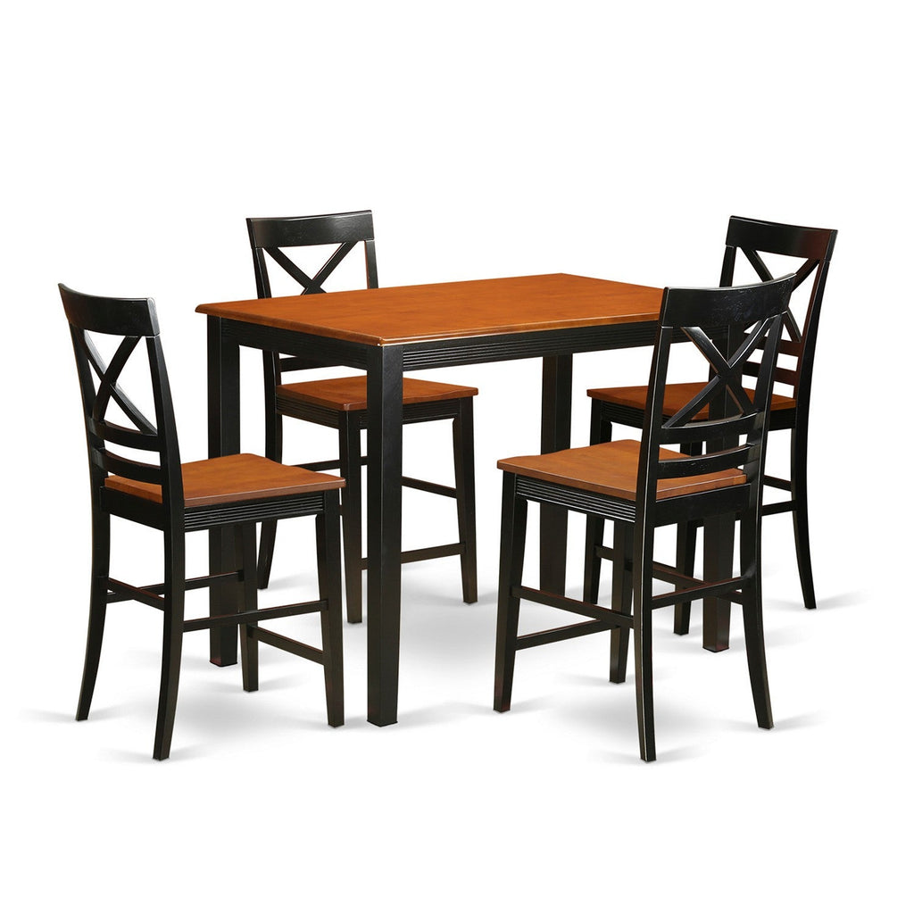 East West Furniture YAQU5-BLK-W 5 Piece Counter Height Dining Set Includes a Rectangle Kitchen Table and 4 Dining Chairs, 30x48 Inch, Black & Cherry