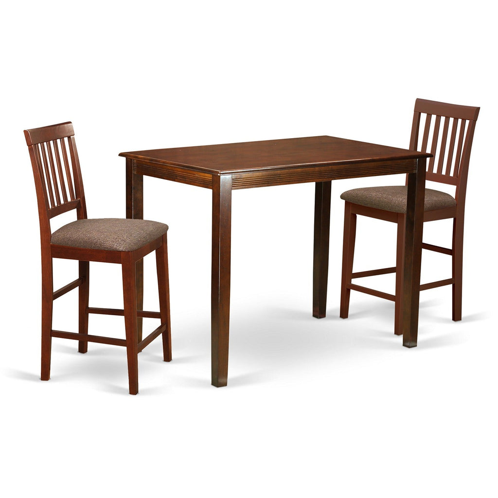 East West Furniture YAVN3-MAH-C 3 Piece Kitchen Counter Height Dining Table Set Contains a Rectangle Dining Room Table and 2 Linen Fabric Upholstered Chairs, 30x48 Inch, Mahogany