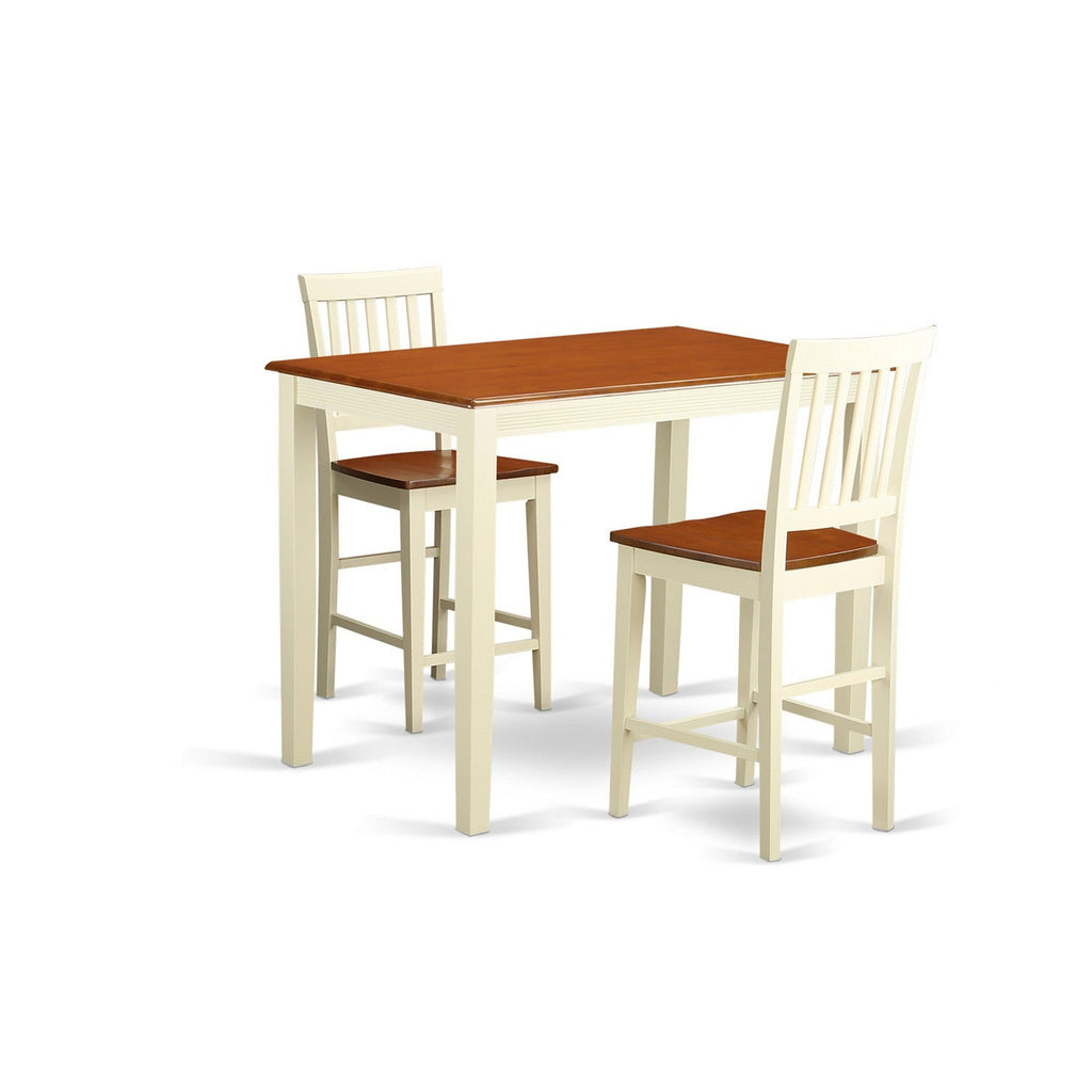 East West Furniture YAVN3-WHI-W 3 Piece Kitchen Counter Set for Small Spaces Contains a Rectangle Dining Table and 2 Dining Room Chairs, 30x48 Inch, Buttermilk & Cherry