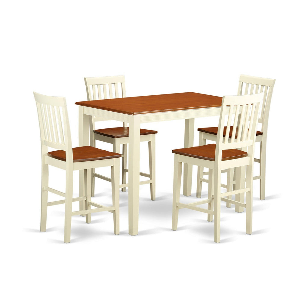 East West Furniture YAVN5-WHI-W 5 Piece Kitchen Counter Set Includes a Rectangle Dining Room Table and 4 Dining Chairs, 30x48 Inch, Buttermilk & Cherry